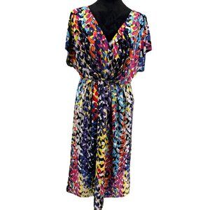 Trina‎ Turk Abstract Print Dress Womens 6 Colorful Artsy Midi Oversized Comfort